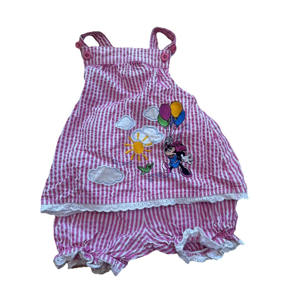 Disney Parks Minnie Seersucker Girl's Outfit 2 Piece Pink White 12 Month Summer